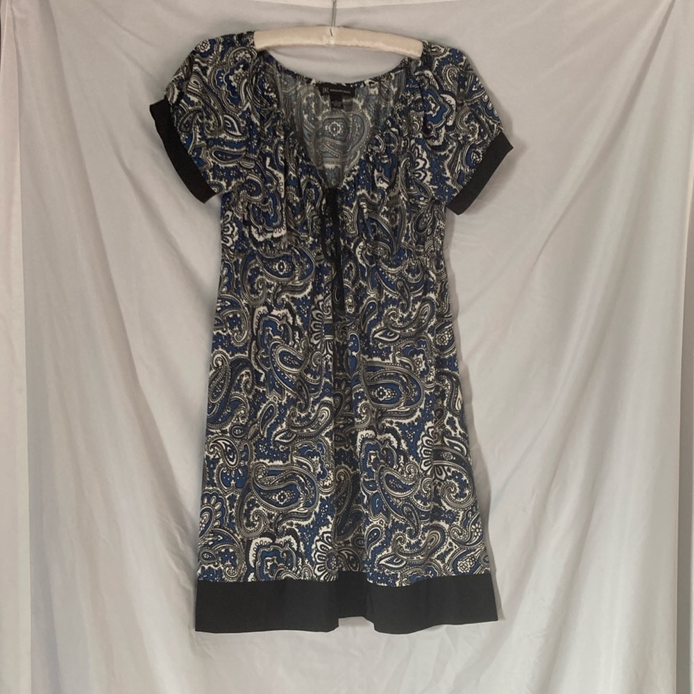 Paisley Print Dress with Black Trim